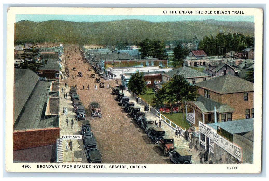 c1920s Broadway From Seaside Hotel End OF Old Oregon Trail Seaside OR Postcard