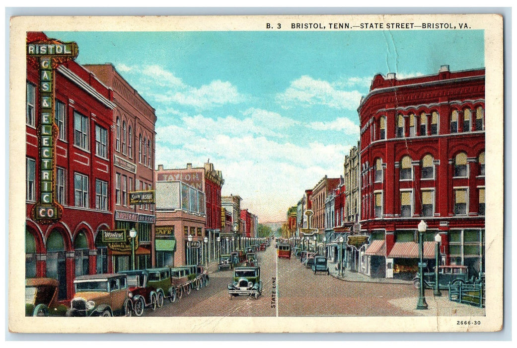 c1920s Bristol Tennesee State Street Bristol Virginia VA Unposted Cars Postcard