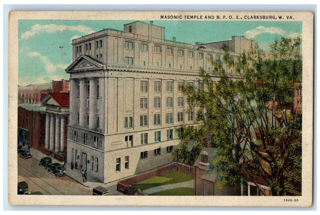 1922 Masonic Temple And B.P.O.E. Clarksburg West Virginia VA Posted Car Postcard