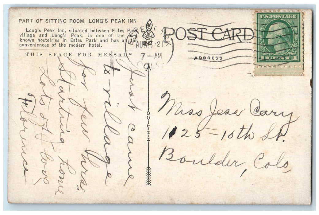 1941 Part Of Sitting Room Long's Peak Inn Scene Estes Park Colorado CO Postcard