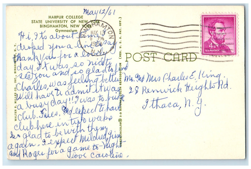 1964 Harpur College Gymansium State University New York Binghamton NY Postcard