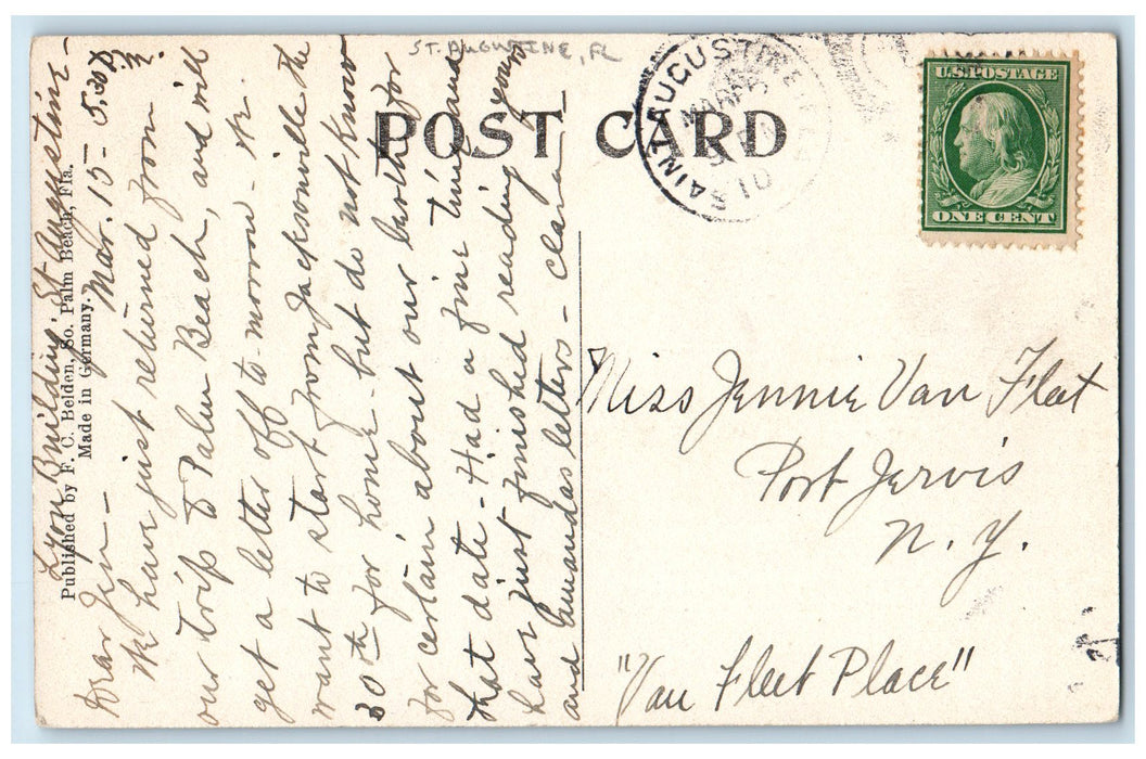 1910 Florida Jungle Trail Trees Scene Saint Augustine Florida FL Posted Postcard