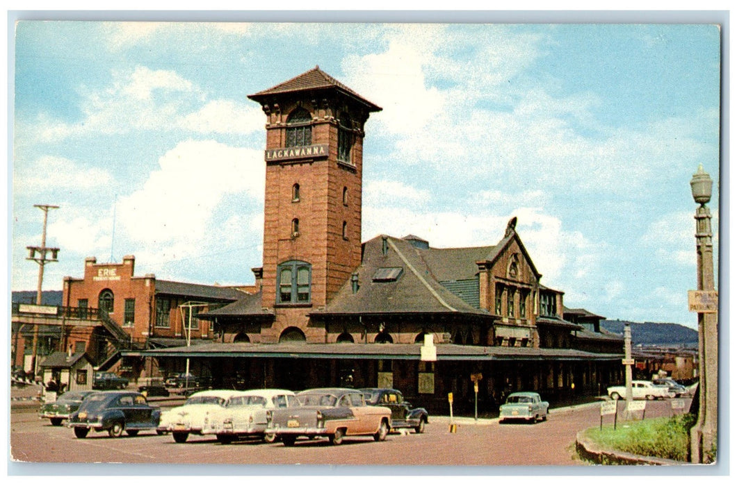 c1960s Lackawanna Railroad Station Exterior Binghamton NY Unposted Cars Postcard