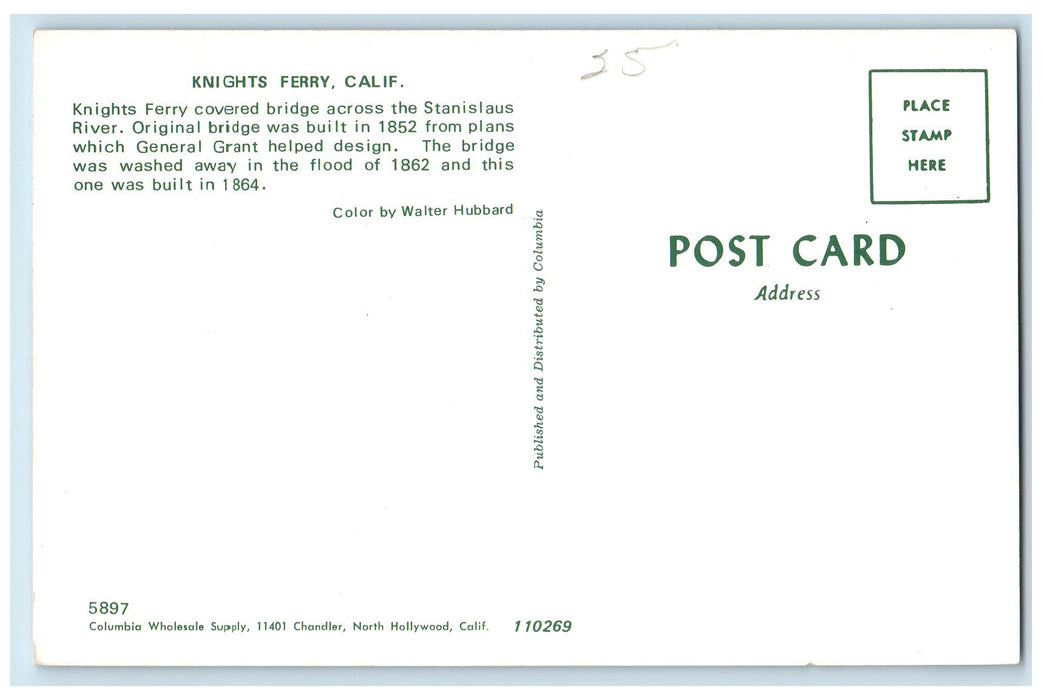 c1960s Knights Ferry Covered Bridge Stanislaus River View California CA Postcard