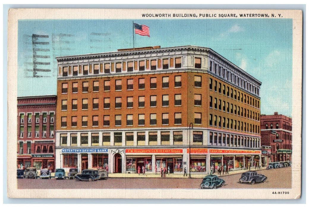 1935 Woolworth Building Exterior Public Square Watertown New York NY Postcard