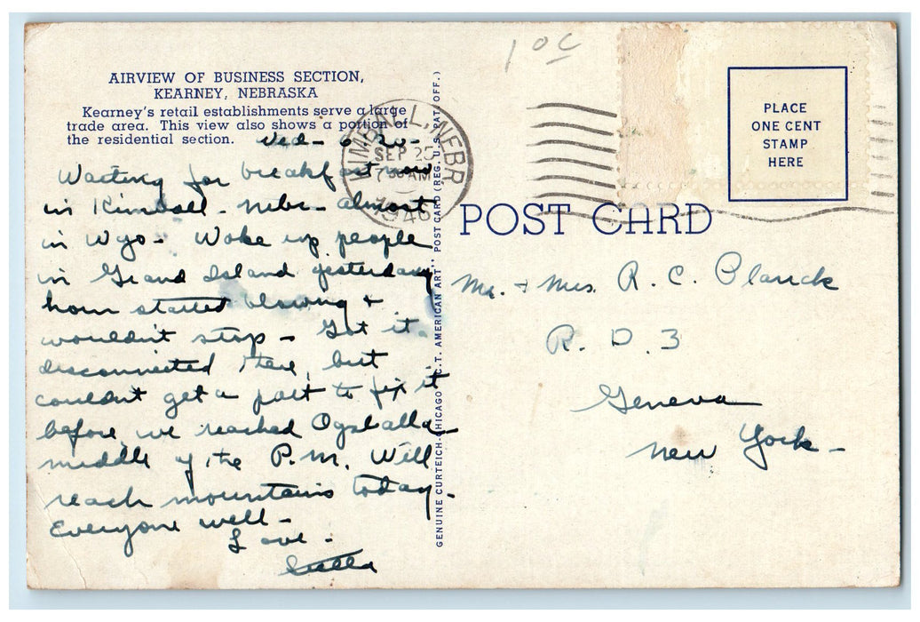 1946 Airvew Of Business Section Scene Kearny Nebraska NE Posted Vintage Postcard