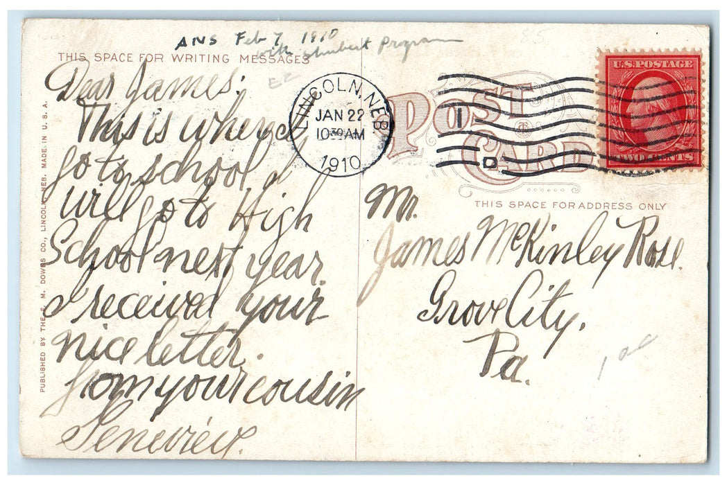 1910 The Capitol School 16th And F. Street Lincoln Nebraska NE Posted Postcard