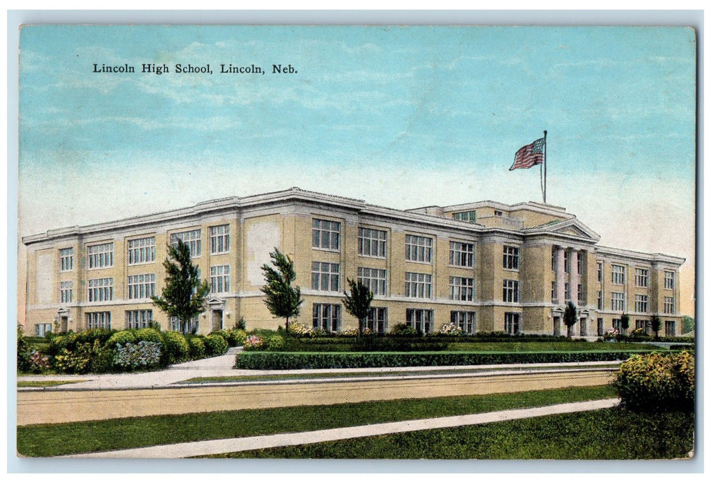 1928 Lincoln High School Exterior Roadside Lincoln Nebraska NE Posted Postcard