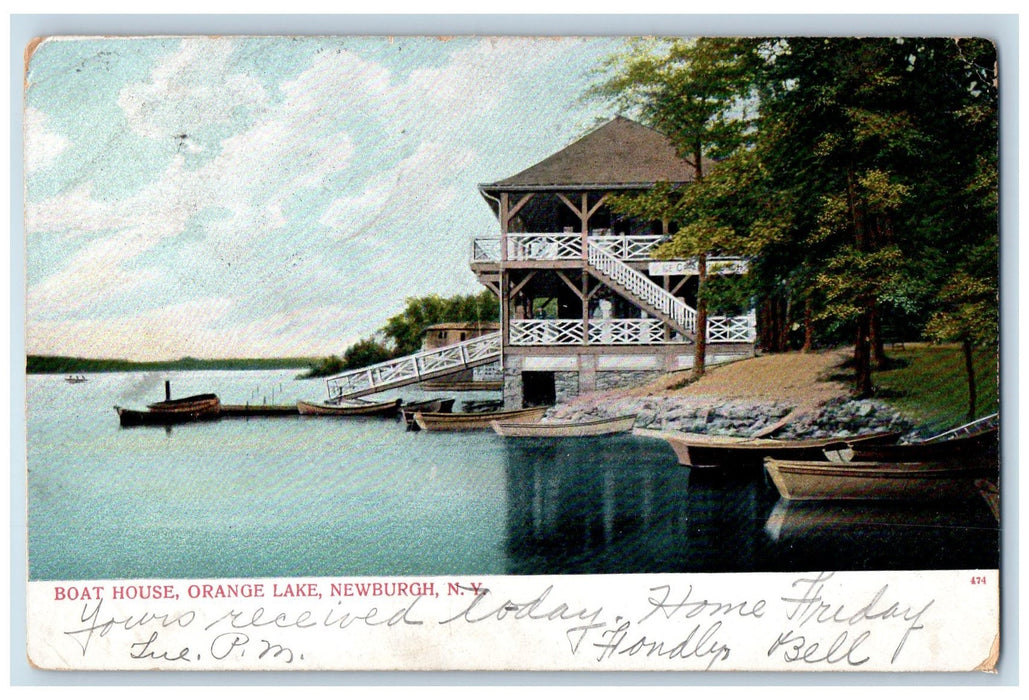 1908 Boat House Orange Lake Canoe Boats Newburgh New York NY Posted Postcard