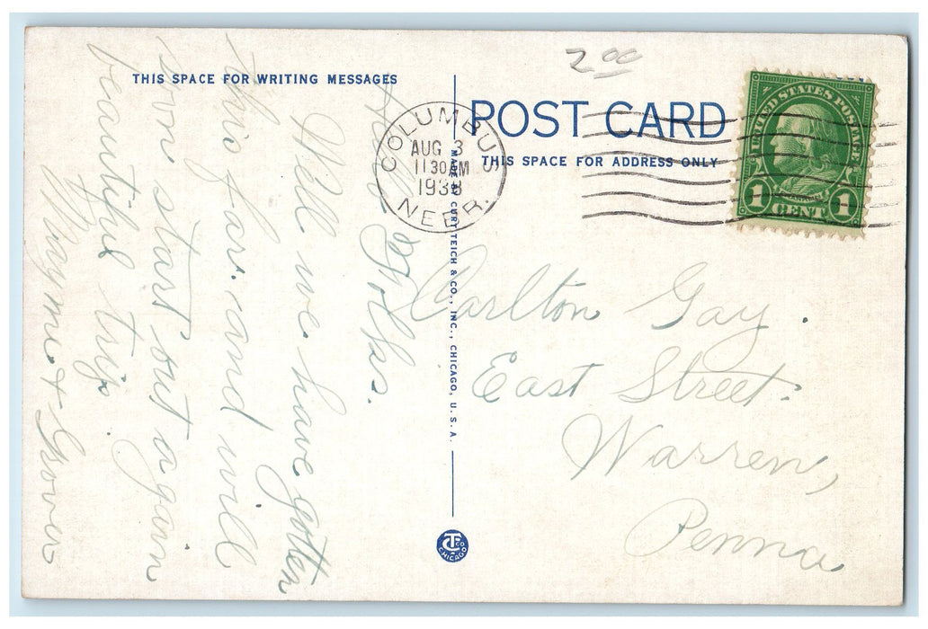 1938 St. Mary's Hospital Exterior Roadside Columbus Nebraska NE Posted Postcard