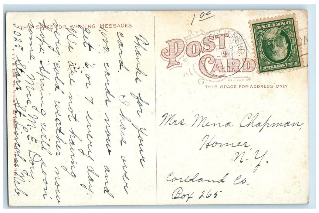 1910 The Auditorium Exterior Roadside Lincoln Nebraska NE Posted Trees Postcard