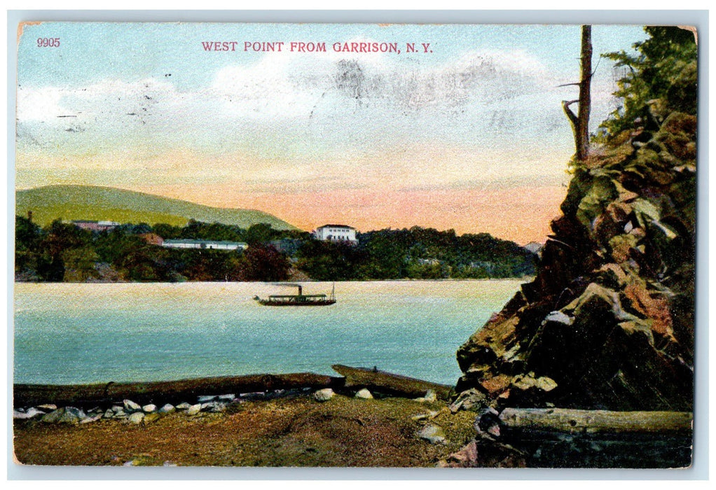 1910 West Point Steamship River Scene From Garrison New York NY Posted Postcard