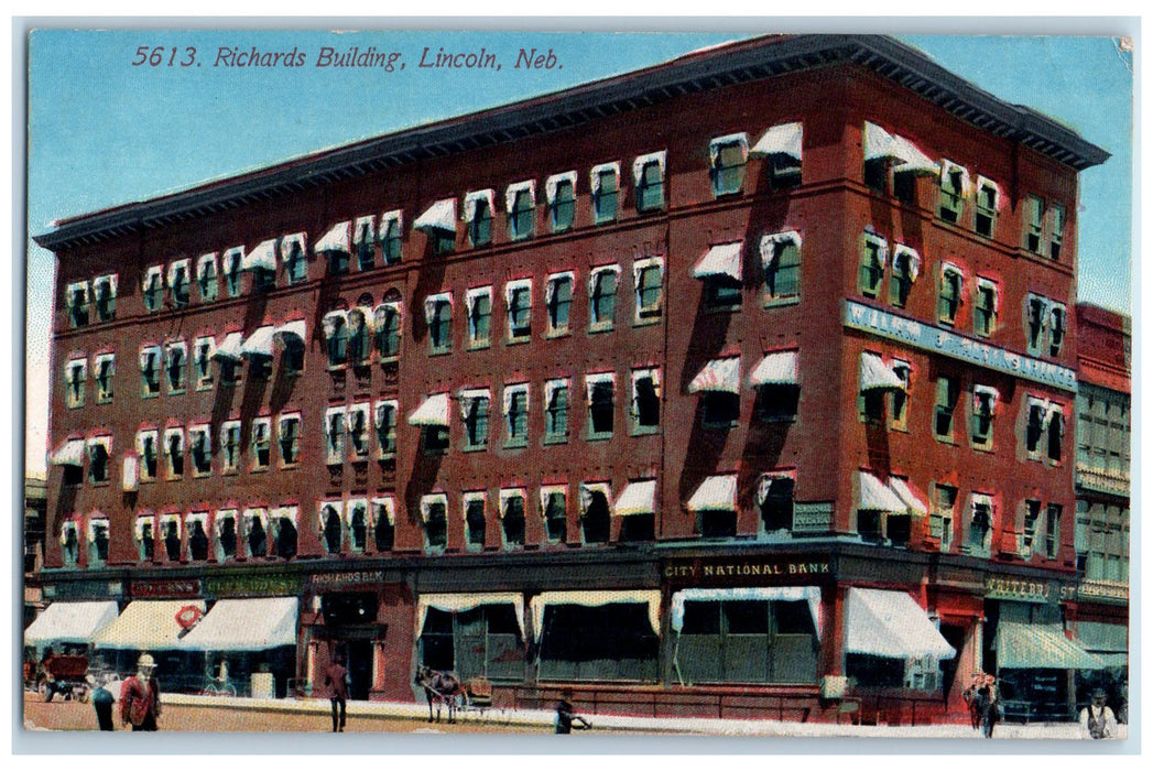 1915 Richards Building Exterior Roadside Lincoln Nebraska NE Posted Postcard