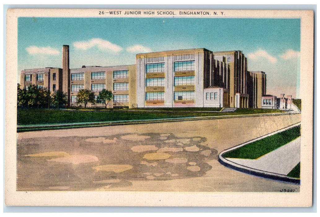 c1940s West Junior High School Exterior Binghamton New York NY Unposted Postcard