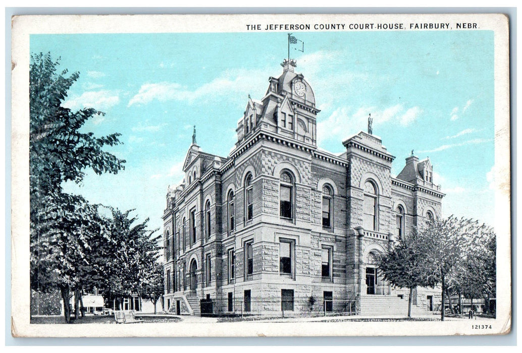 1929 The Jefferson County Court House Fairbury Nebraska NE Posted Trees Postcard