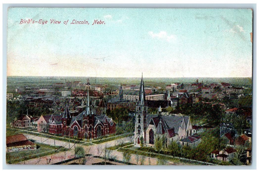 1910 Bird's-Eye View Of Lincoln Church Scene Nebraska NE Posted Vintage Postcard