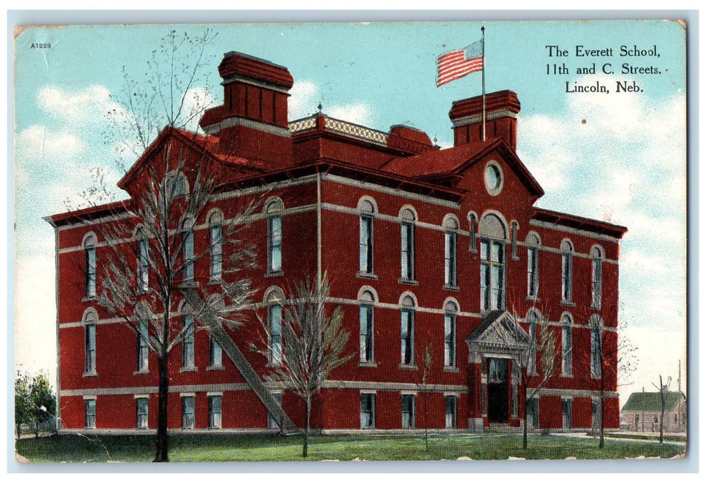1918 The Everette School 111th Street And C Streets Lincoln Nebraska NE Postcard