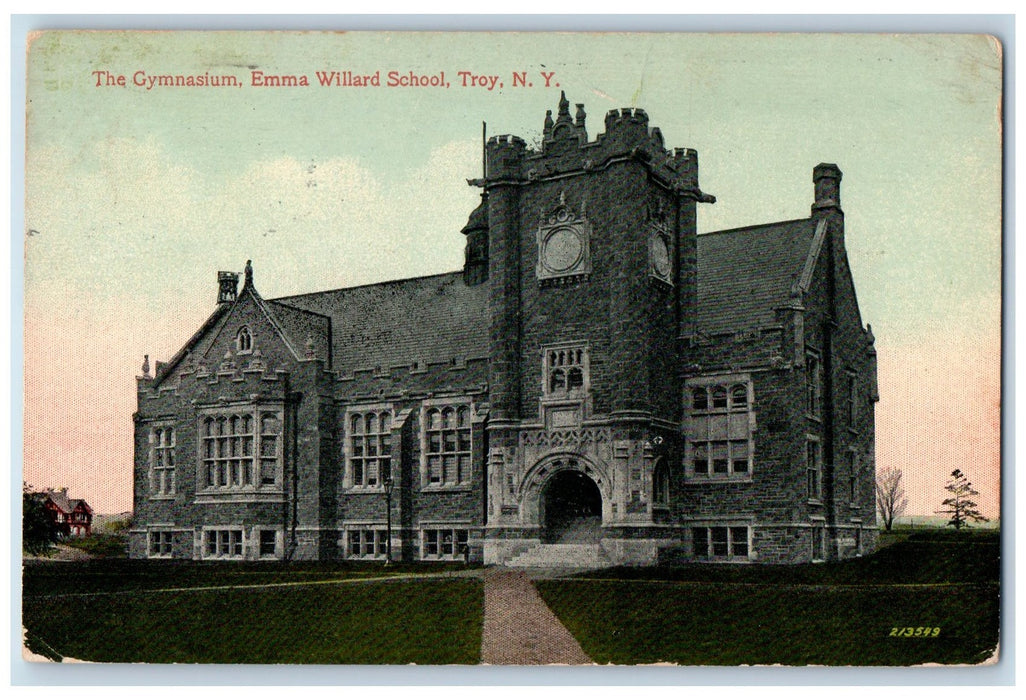 1914 The Gymnasium Emma Williard School Exterior Scene Troy New York NY Postcard