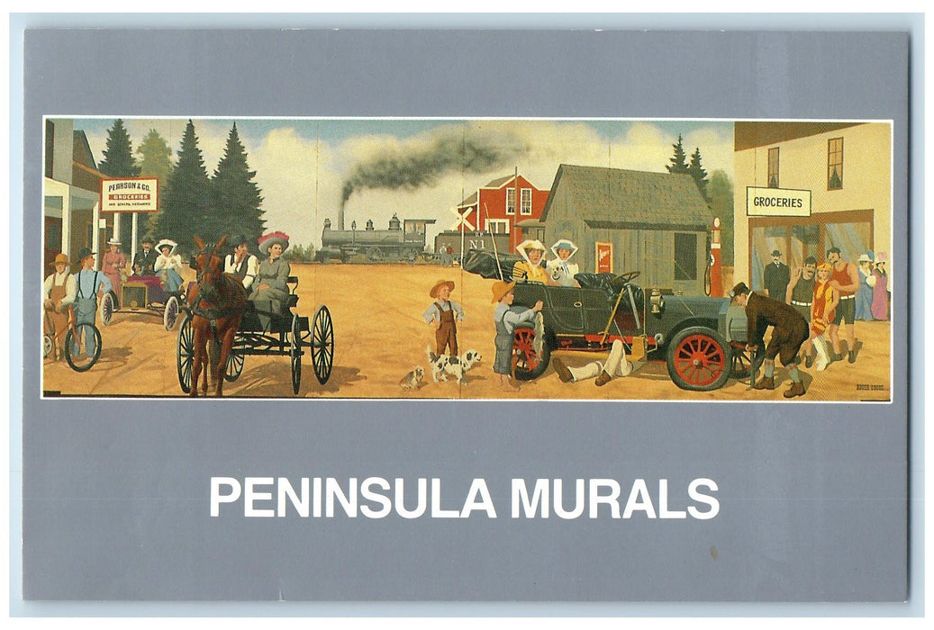 c1940s Ocean Park Mural Clam Shell Railroad Pacific County WA Carriage Postcard