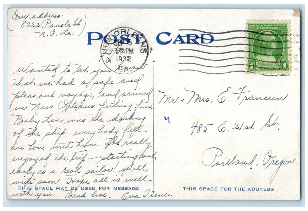 1932 Southern Pacific Steamship Lines Morgan Line New Orleans LA Posted Postcard
