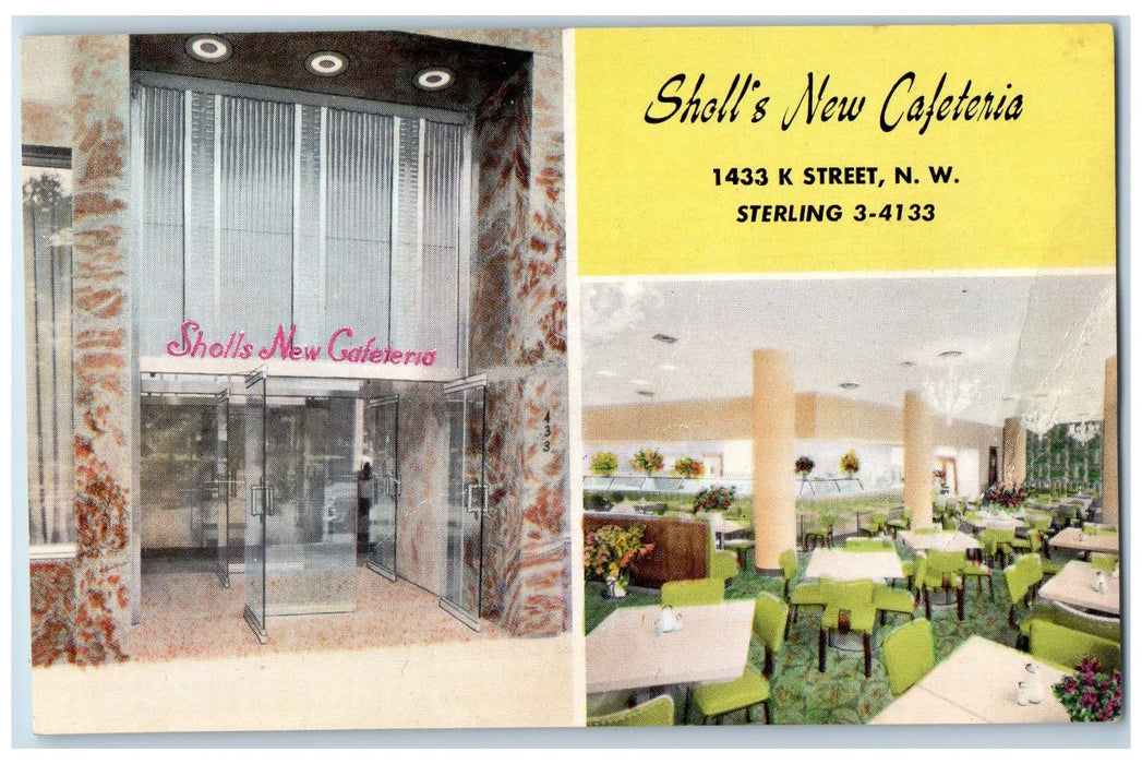 c1950's Sholl's New Cafeteria Multiple Views Washington DC Advertising Postcard