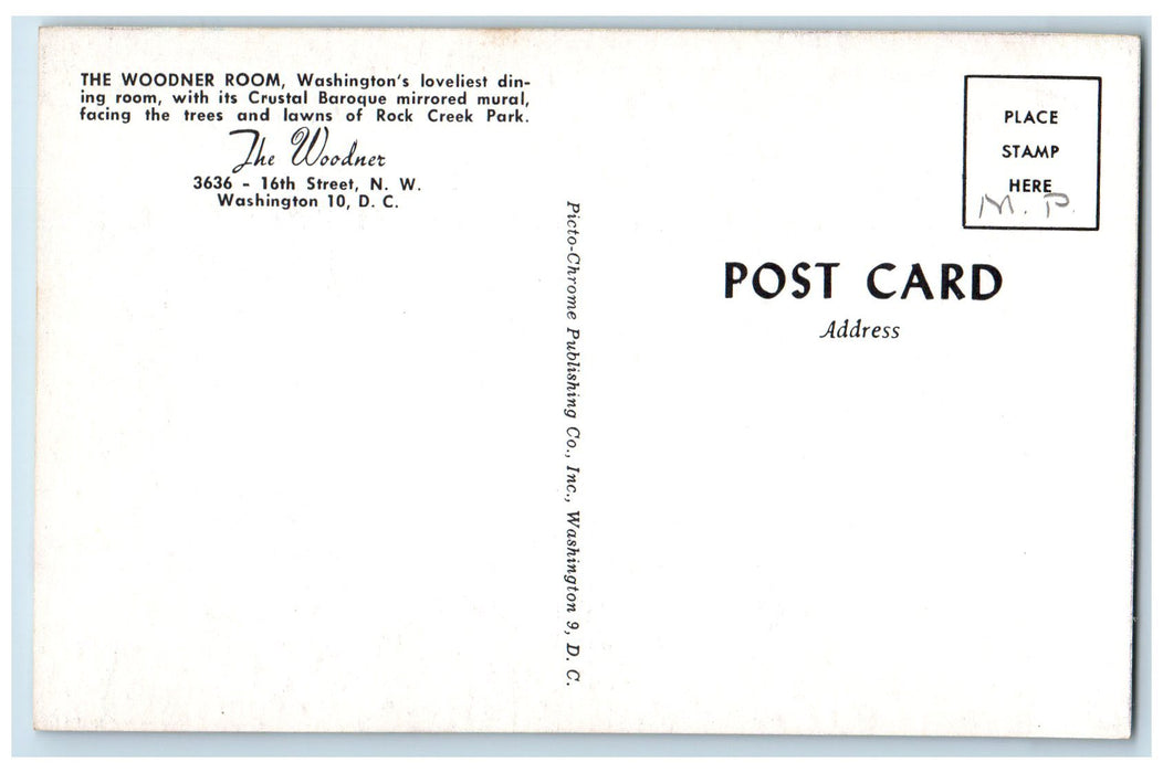 c1950's The Woodner Room Restaurant Interior Dining View Washington DC Postcard