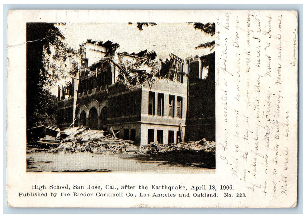 1908 High School After The Earthquake San Jose California CA Posted Postcard