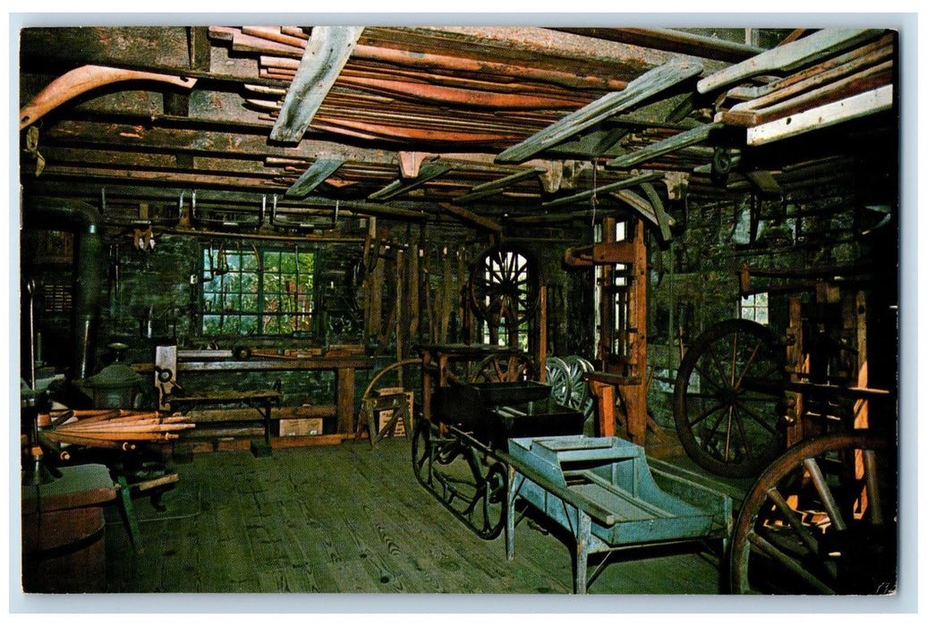 1968 Shelburne Museum Wheelwright Room Blacksmith Shop View Vermont VT Postcard