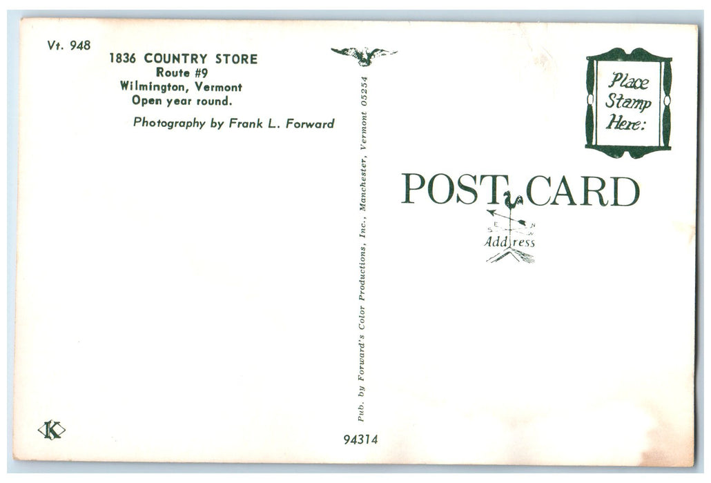 c1950 Country Store Front Two Cats Items For Sale Wilmington Vermont VT Postcard