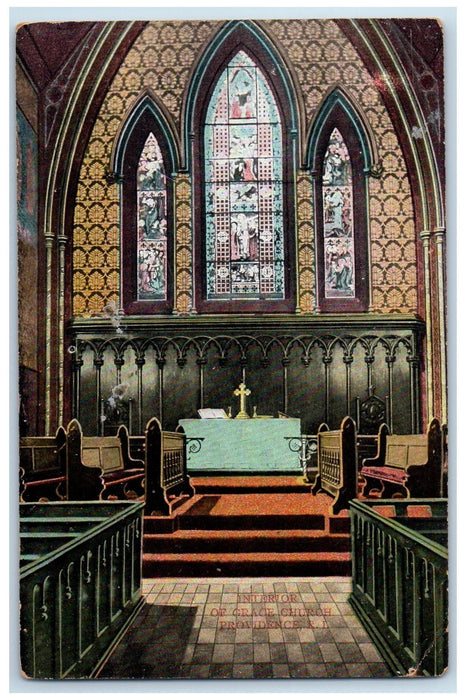 c1950's Interior Of Grace Church Altar Bible Providence Rhode Island RI Postcard