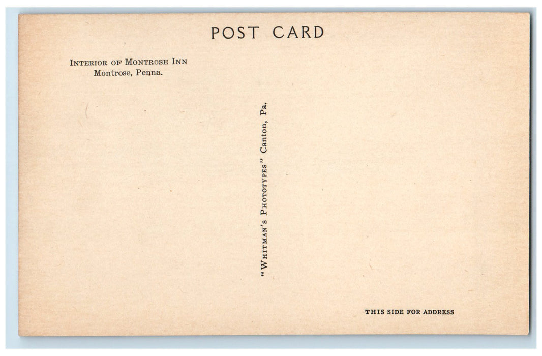 c1950's Interior Of Montrose Inn Restaurant Montrose Pennsylvania PA Postcard