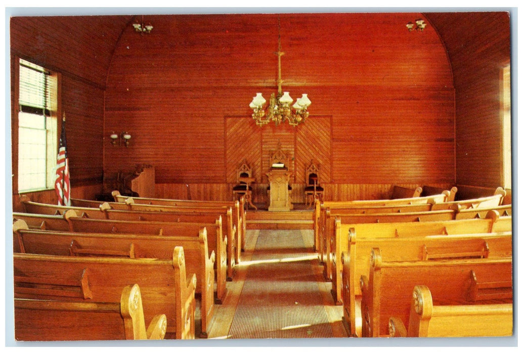 c1950 Union Christian Church Interior 1840 Altar Benches Vermont VT Postcard