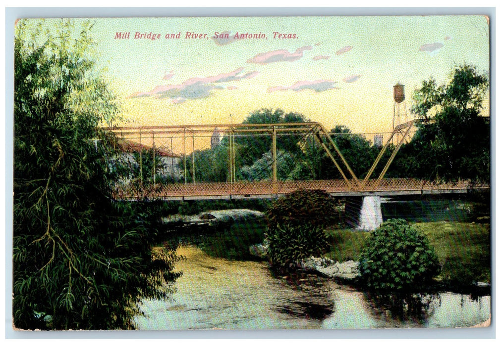 1908 Mill Bridge And River Scene San Antonio Texas TX Posted Vintage Postcard