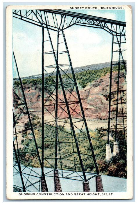 c1920's Sunset Route High Bridge Construction Railroad Train Texas TX Postcard