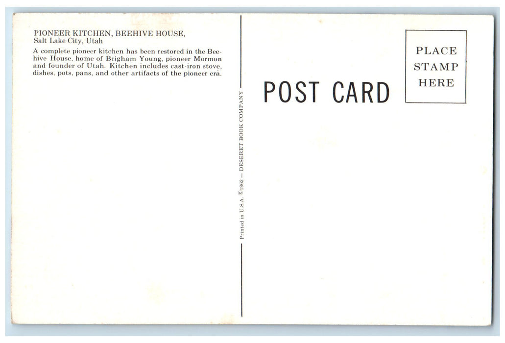 c1950's Pioneer Kitchen Beehive House Restored Item Salt Lake City Utah Postcard