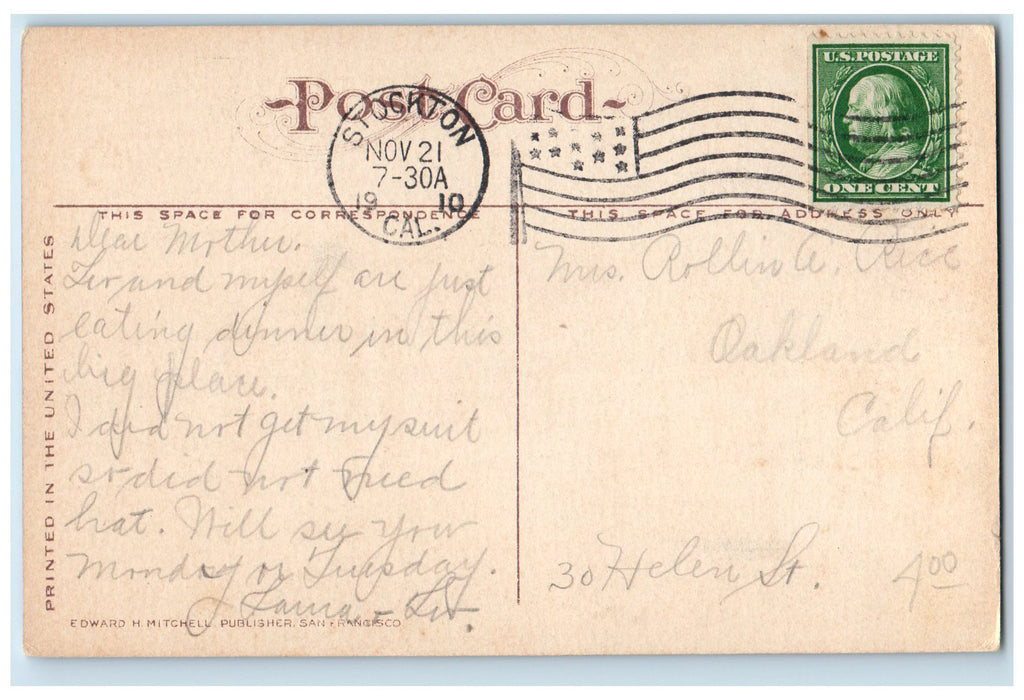 1910 Hazleton Public Library Scene Stoctkton California CA Posted Clock Postcard