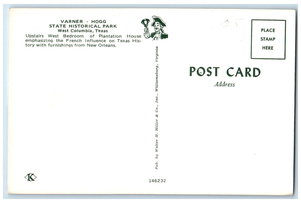 c1950 Varner Hogg State Historical Park Interior West Columbia Texas TX Postcard