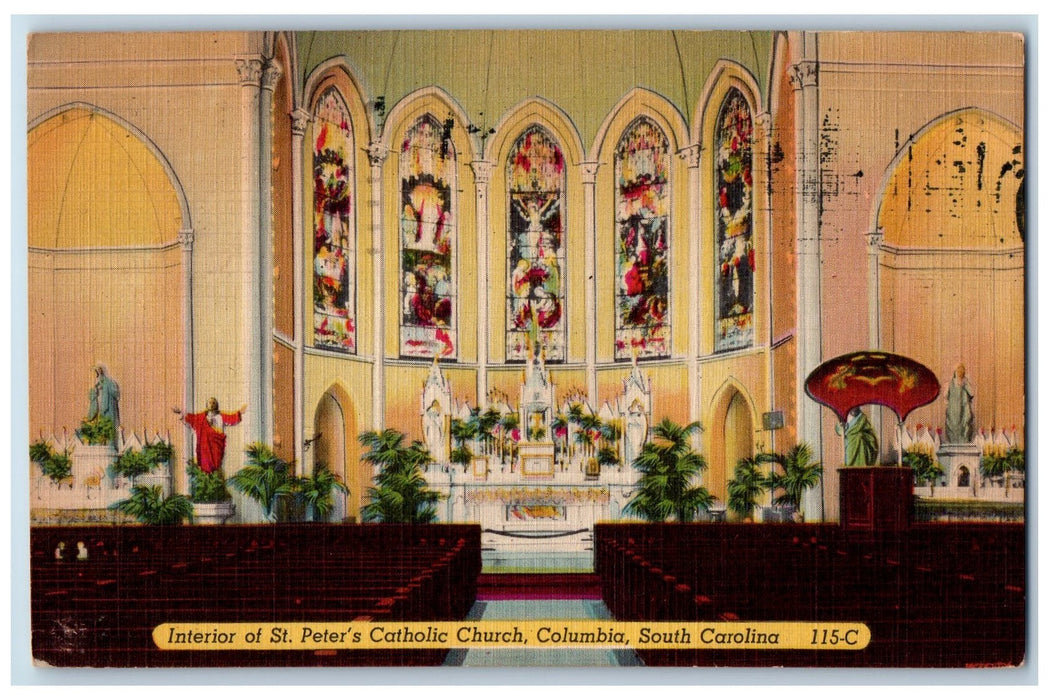 1954 Interior Of St. Peter's Church Altar Columbia South Carolina SC Postcard