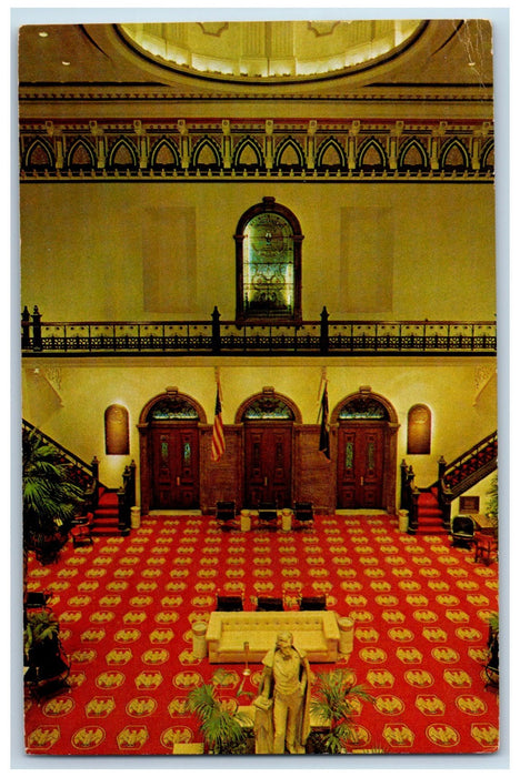 1964 State House Lobby Interior Statue Flags Columbia South Carolina SC Postcard