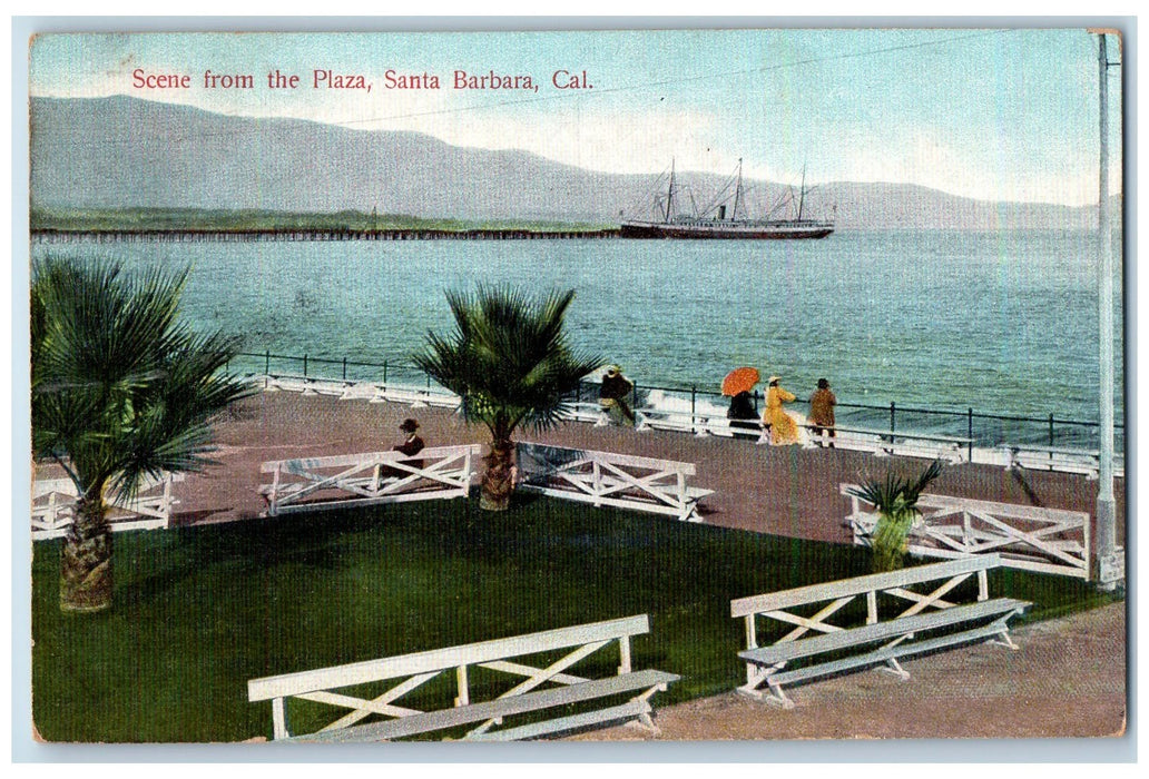 1907 Scene From Plaza Steamship View Santa Barbara California CA Posted Postcard