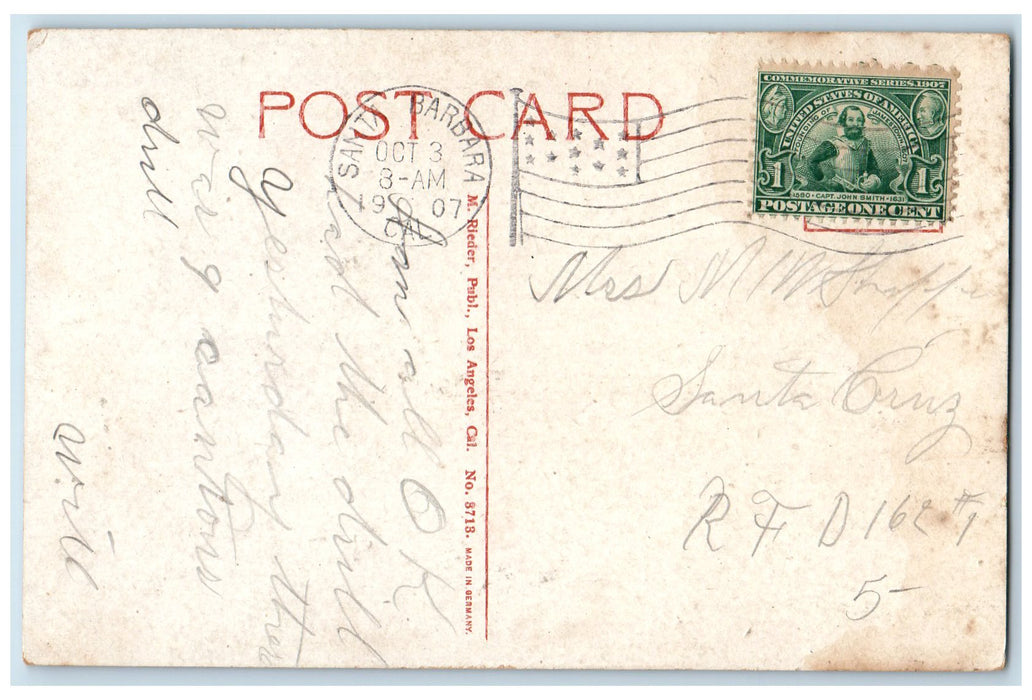 1907 Scene From Plaza Steamship View Santa Barbara California CA Posted Postcard