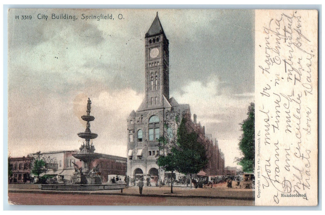 1906 City Building Exterior Monument Scene Springfield Ohio OH Posted Postcard