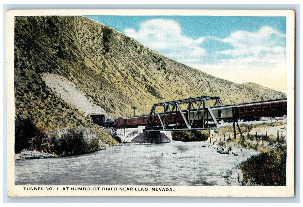 c1920's Tunnel No.1 At Humboldt River bridge Train Near Elko Nevada NV Postcard