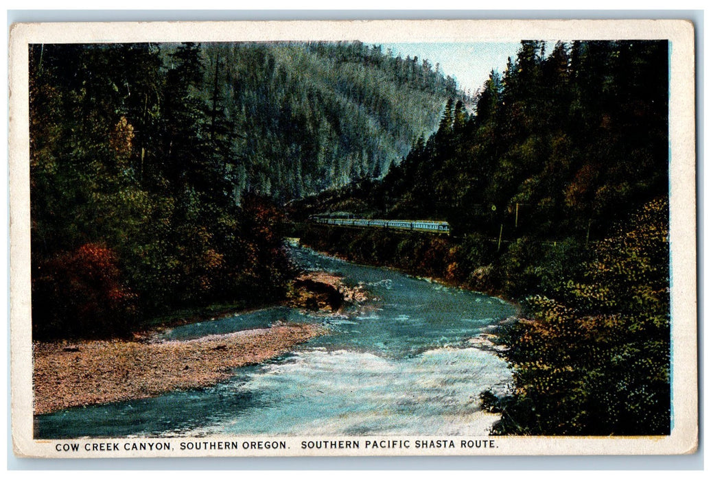 1923 Cow Creek Canyon Southern Oregon SP Railroad Train Shasta Route OR Postcard