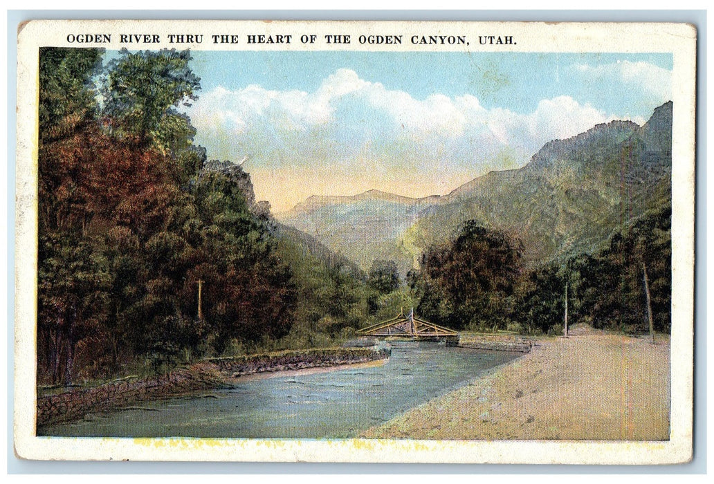 1933 Ogden River Thru The Heart Of The Ogden Canyon Utah UT Posted Tree Postcard