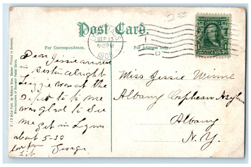 1908 Armory Building Tower Dirt Road Tree Entry Lynn Massachusetts MA Postcard
