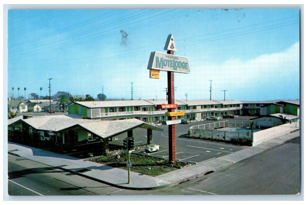 1967 Motel Lodge Exterior Roadside Ventura California CA Unposted Sky Postcard