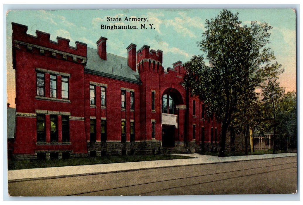 c1950's State Armory Building Entrance Railway Binghamton New York NY Postcard