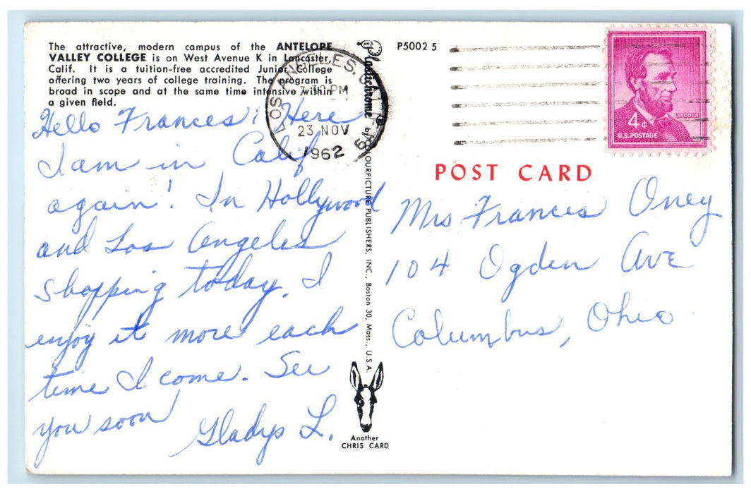 1962 Antelope Valley College Campus Building Lancaster California CA Postcard