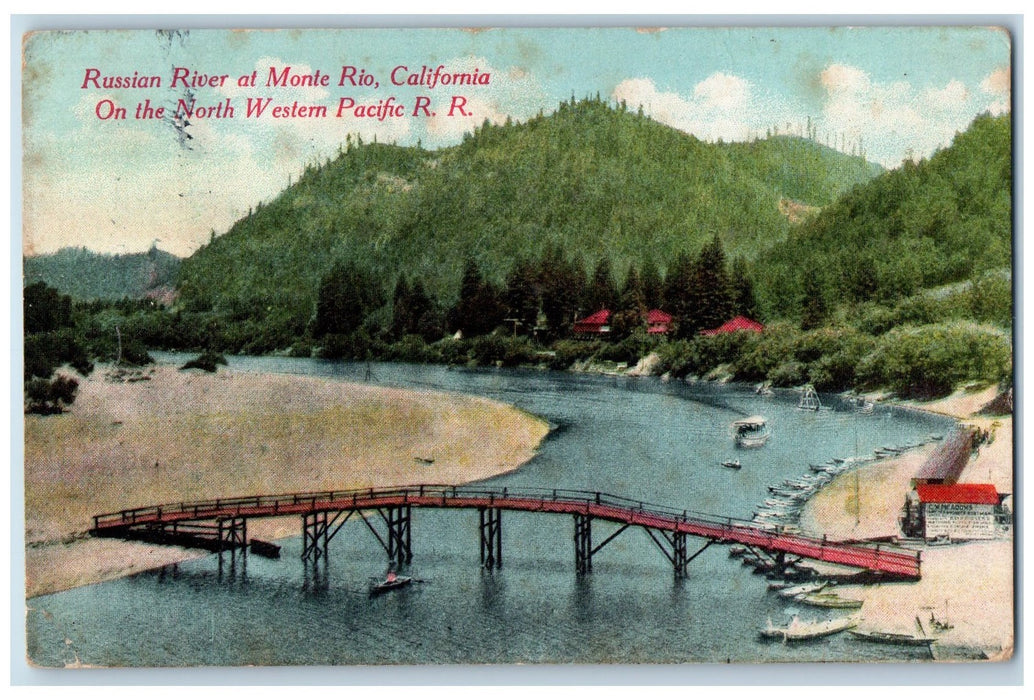 1910 Russian River Bridge Scene At Monte Rio California CA Posted Trees Postcard